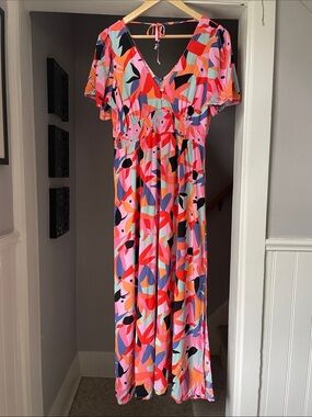Abel the Label tropical print dress with smocked waist- Large